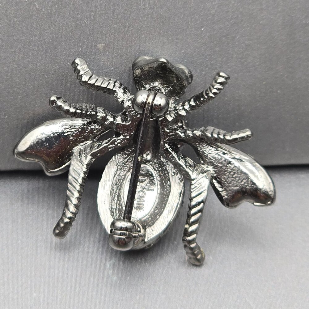 Joan Rivers Bee Brooch Pin 1.25" Clear Rhinestones Green Eyes Silver-Tone Signed - Picture 4 of 6